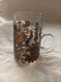 Bicchiere vetro decorato con manico