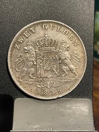 2 Gulden 1856 Maximilian II Baviera Argento Moneta