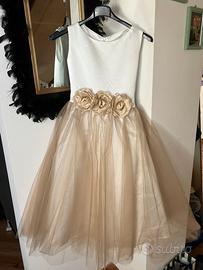 Vestito elegante bambina Con fiori color Avorio