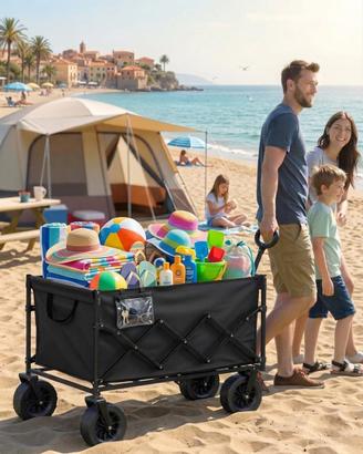 Carrello Pieghevole XL Ruote Large Sabbia. Nuovo