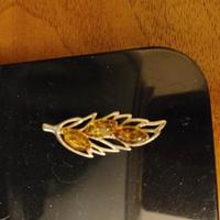 Ciondolo foglia in argento con ambra nuovo