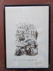 Quadro litografia firmata con cornice