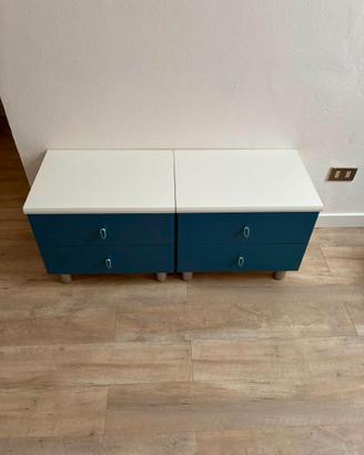 Coppia di comodini moderni blu petrolio e bianco –