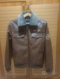 Giubbino stile aviatore in pelle marrone chiaro