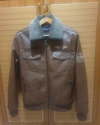 Giubbino stile aviatore in pelle marrone chiaro