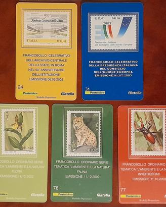 Blocco 5 Tessere Filateliche Italiane 2002 e 2003