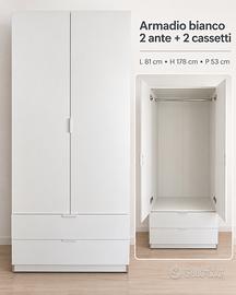 Armadio bianco 2 ante con 2 cassetti