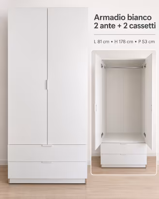 Armadio bianco 2 ante con 2 cassetti