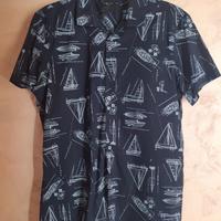 Camicia uomo nera con motivi geometrici a mezze ma
