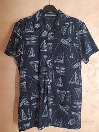Camicia uomo nera con motivi geometrici a mezze ma