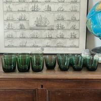 Set di 6 + 7 bicchieri in vetro verde Empoli