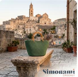 Borsa In Cordino Tai Verde Manici Bamboo 