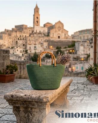 Borsa In Cordino Tai Verde Manici Bamboo 