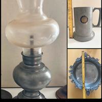 3 centro tavola lampada brocca vaso Peltro puro