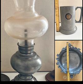 3 centro tavola lampada brocca vaso Peltro puro