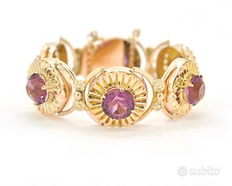 Bracciale vintage in oro 8 Kt e quarzi viola