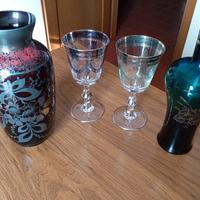 Vaso bicchieri e bottiglia in vetro di Murano 