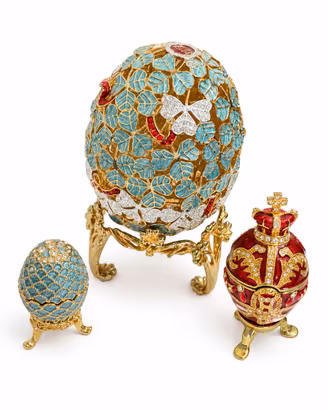 Lotto 3 uova decorative smaltate stile imperiale