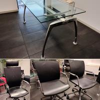 SCRIVANIA in VETRO FREEZA + 3 POLTRONE VIGANO'