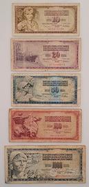 JUGOSLAVIA-BANCONOTE 10-20-50-100-1000 DINARI 1978