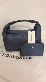 Borbonese Borsa a spalla + portafoglio blu lapis