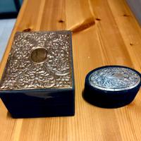 Coppia Scatole vintage velluto e argento