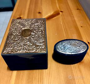 Coppia Scatole vintage velluto e argento
