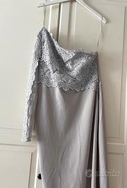 Abito monospalla pizzo grigio da cerimonia
