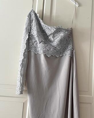 Abito monospalla pizzo grigio da cerimonia