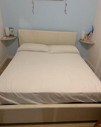 Letto contenitore con testata imbottita color pann