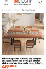 tavolo in legno massiccio 220x100