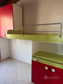 Cameretta soppalcata,armadio a ponte, scrivania