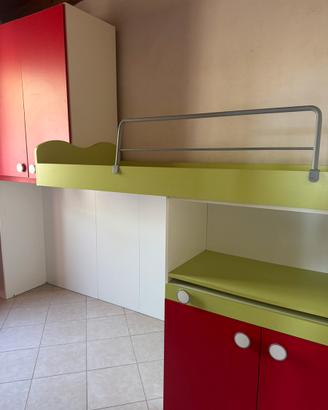 Cameretta soppalcata,armadio a ponte, scrivania