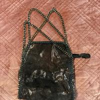 Borsa in ecopelle nera argento con catene argento