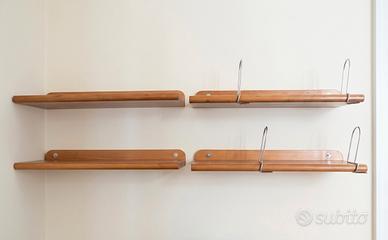Set 4 Mensole in Legno con Reggilibri in Acciaio