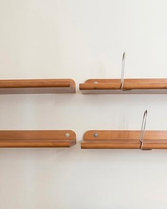 Set 4 Mensole in Legno con Reggilibri in Acciaio