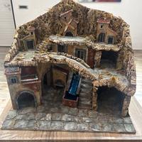 Presepe artigianal scenogr con mulino fatto a mano