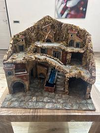 Presepe artigianal scenogr con mulino fatto a mano