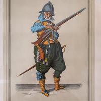 Stampa Antica Arte Militare Esercito Epoca 45 x 36
