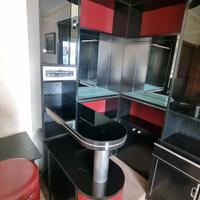 Mobile Bar Angolo Vintage Nero Rosso + Sgabello