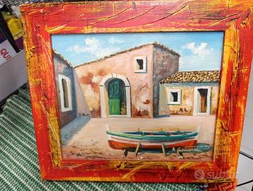 Olio Su Tela Antonino Cammarata Opera:Casa Di Pesc