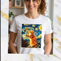 T-shirt Donna Bianca Taglia L Gatto Rosso Van Gogh