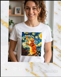 T-shirt Donna Bianca Taglia L Gatto Rosso Van Gogh