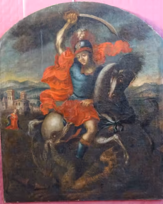 DIPINTO QUADRO SAN GIORGIO E IL DRAGO ANTICO