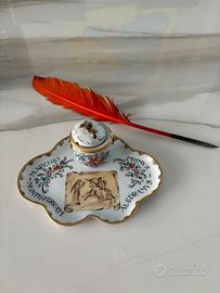 Calamaio Limoges dipinto a mano, decori in rilevo