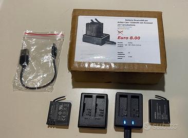 Batterie Ricaricabili x Action Cam + 2 Caricatori