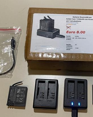 Batterie Ricaricabili x Action Cam + 2 Caricatori