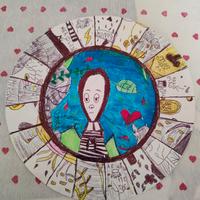 Quadro su piatto di carta disegno a mano mano
