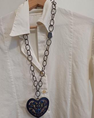 Collana vintage con medaglione a cuore viola -