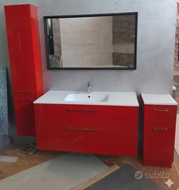 Mobile bagno sospeso Rosso laccato / Bianco opaco